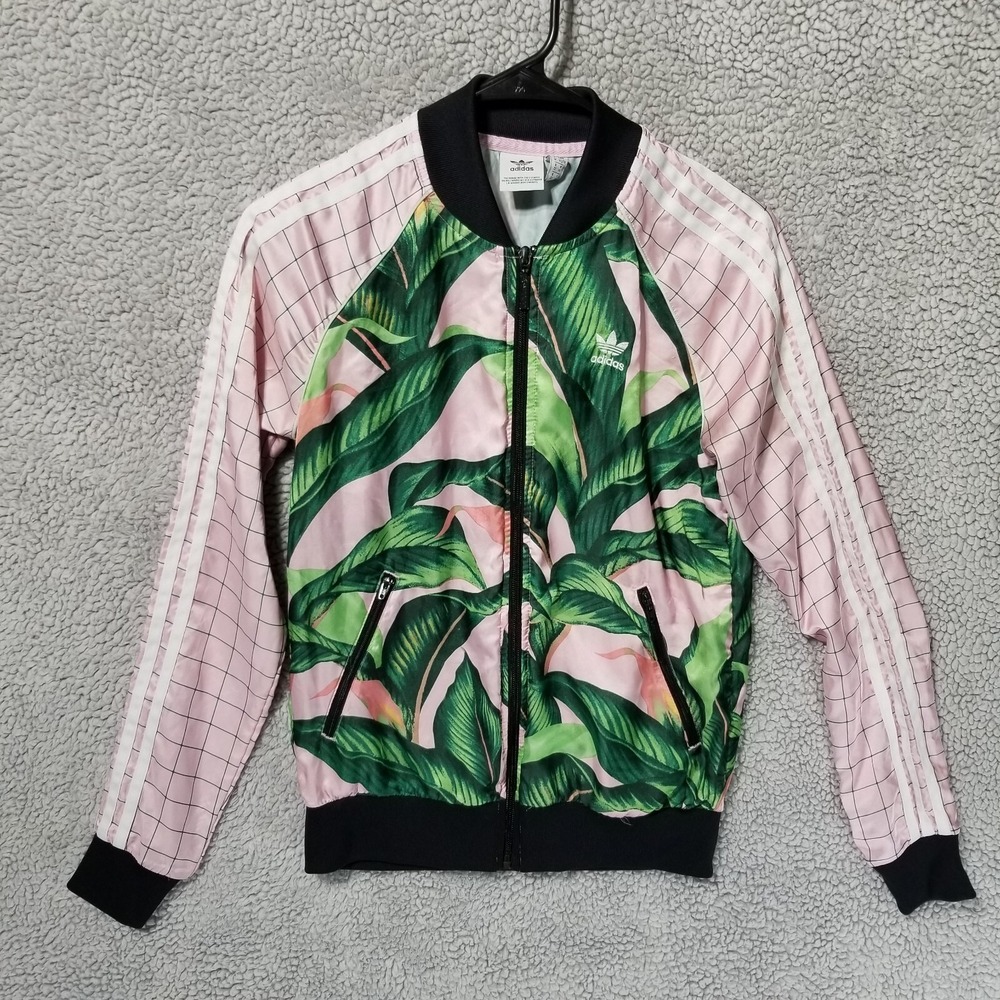 Adidas x Farm Rio Sz XS Pink Palm Tropical Leaf Pattern Track Jacket Full Zip - Picture 4 of 16